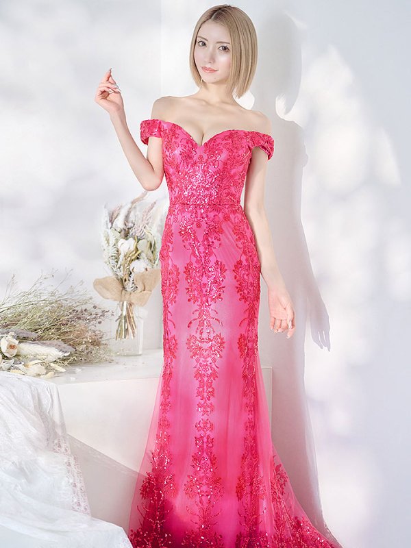 画像3: 【JEAN MACLEAN/ジャンマクレーン】マーメイド/ オフショル/ スパンコール刺繍/ チュール/ ロング/ キャバドレス long[OF2A]