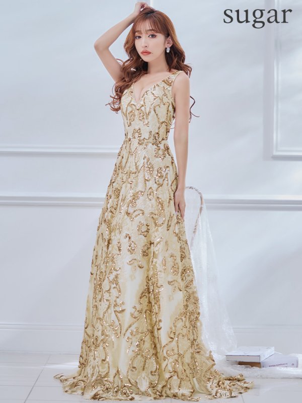 画像7: Lサイズあり【JEAN MACLEAN/ジャンマクレーン】スパンコール刺繍/ Aライン/ フレア/ ロング/ キャバドレス long[OF2A]