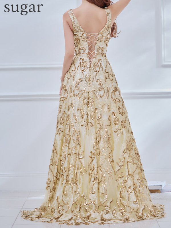 画像9: Lサイズあり【JEAN MACLEAN/ジャンマクレーン】スパンコール刺繍/ Aライン/ フレア/ ロング/ キャバドレス long[OF2A]