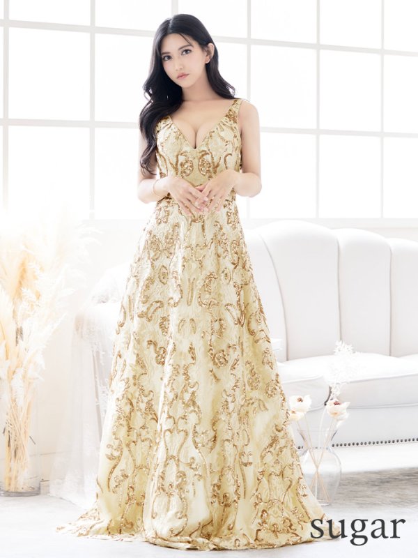 画像16: Lサイズあり【JEAN MACLEAN/ジャンマクレーン】スパンコール刺繍/ Aライン/ フレア/ ロング/ キャバドレス long[OF2A]