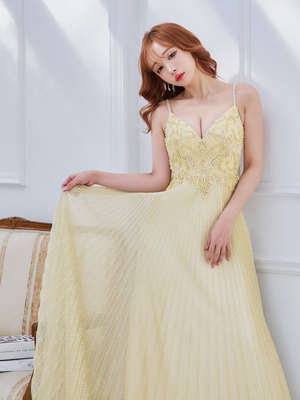 画像5: Lサイズあり【JEAN MACLEAN/ジャンマクレーン】ワンカラー/ Aライン/ フレア/ ラメ/ ビジュー/ ロング/ キャバドレス long[OF2A]