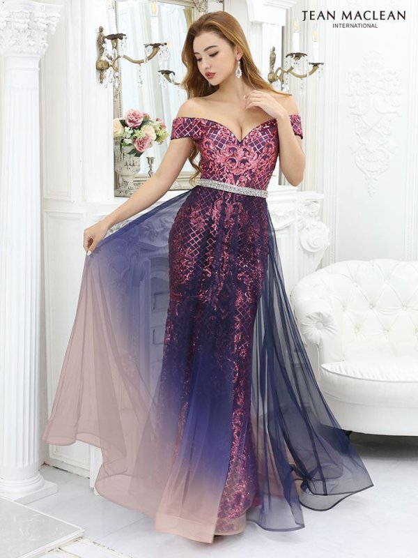 画像14: Lサイズあり【JEAN MACLEAN/ジャンマクレーン】オフショル/ ラメ/ スパンコールレース/ プリンセス/ チュール/ ロング/ キャバドレス long[OF2A]