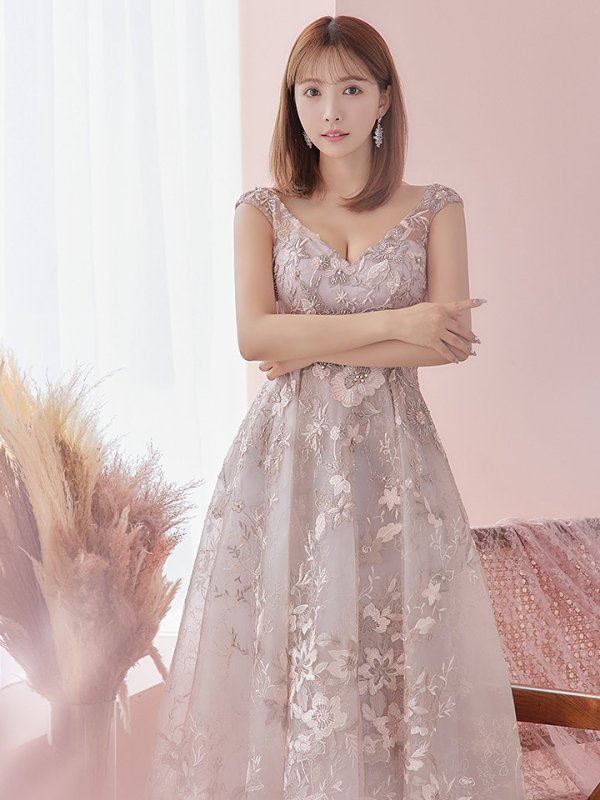 画像6: Lサイズあり【JEAN MACLEAN/ジャンマクレーン】フラワー刺繍レース/ Aライン/ フレア/ ロング/ キャバドレス long[OF2A]