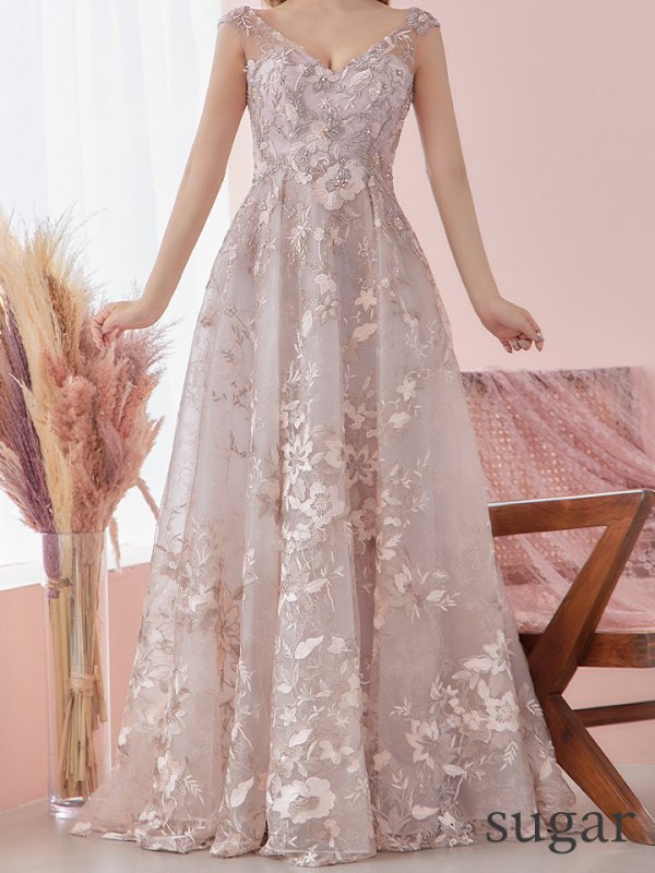 画像8: Lサイズあり【JEAN MACLEAN/ジャンマクレーン】フラワー刺繍レース/ Aライン/ フレア/ ロング/ キャバドレス long[OF2A]