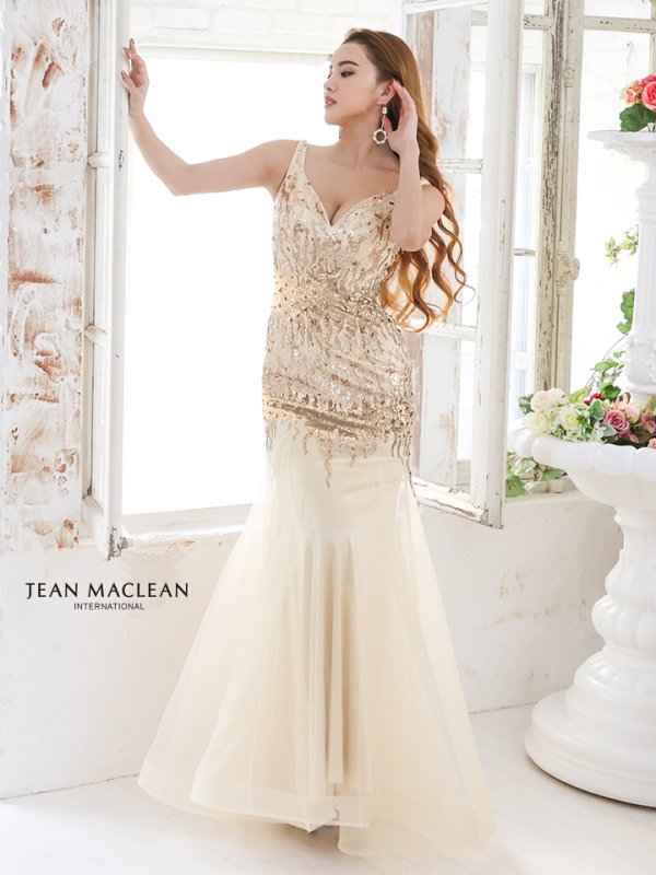 画像14: Lサイズあり【JEAN MACLEAN/ジャンマクレーン】マーメイド/ スパンコール刺繍/ ビジュー/ スピンドル/ ネットレース/ ロング/ キャバドレス long[OF2A]