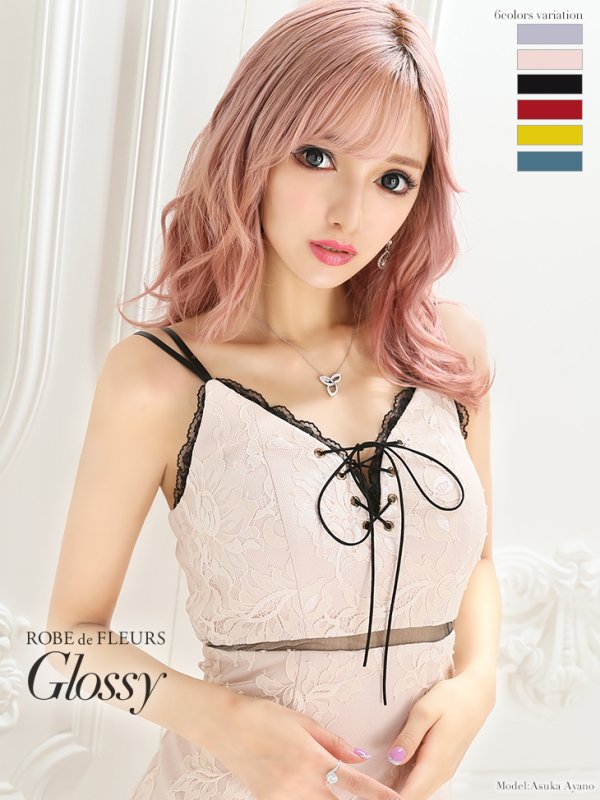 画像1: 【ROBE de FLEURS Glossy/ローブドフルール グロッシー】片サイドチュール切替/ 総レース/ キャミソール/ タイトミニ/ ミニドレス/ キャバドレス[OF2]