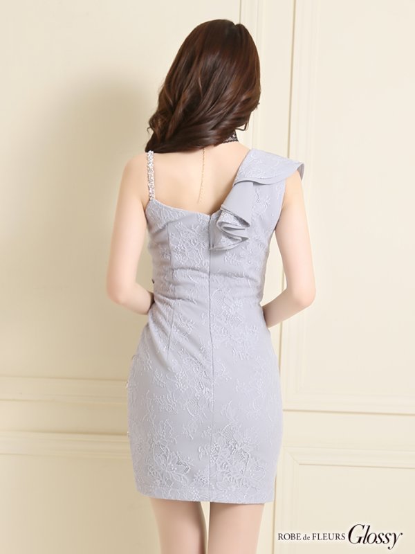 画像5: 【Glossy/グロッシー】チュール切替/ アシンメトリー/ タイト/ キャバドレス【OF08】