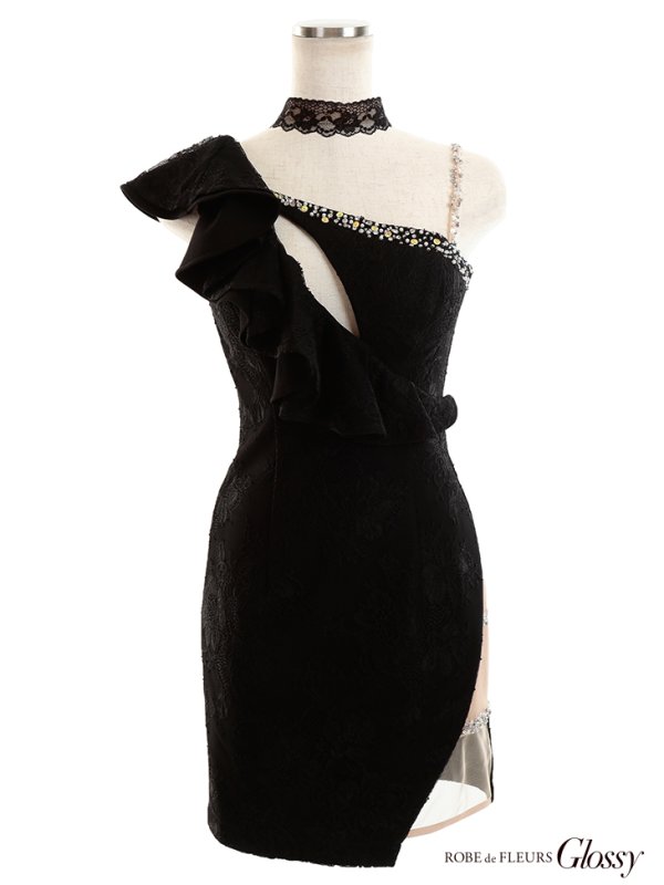 画像14: 【Glossy/グロッシー】チュール切替/ アシンメトリー/ タイト/ キャバドレス【OF08】