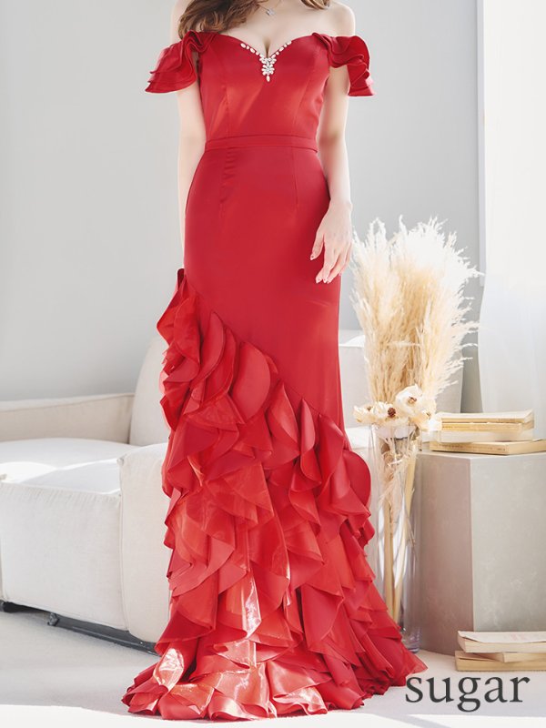 画像31: Lサイズあり【JEAN MACLEAN/ジャンマクレーン】フリル/ オフショル/ マーメイド/ ビジュー/ スピンドル/ ロングドレス/ キャバドレス long[OF2A]