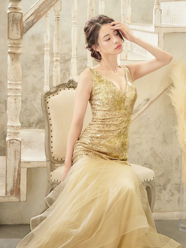 画像4: Lサイズあり【JEAN MACLEAN/ジャンマクレーン】マーメイド/ スパンコール/ ネットレース/ シアー/ ビジュー/ スピンドル/ チュール/ ロングドレス/ キャバドレス long[OF2A]