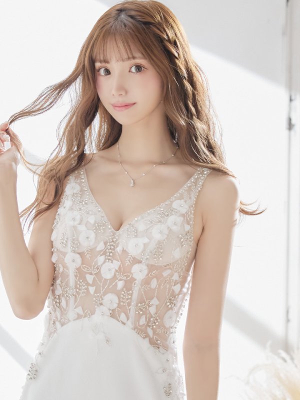 画像4: XSサイズあり【IRMA/イルマ】ノースリーブ/  カットアウト/ シアー/ 立体フラワー/ Vネック/ タイト/ ミニドレス/ キャバドレス【HC02】