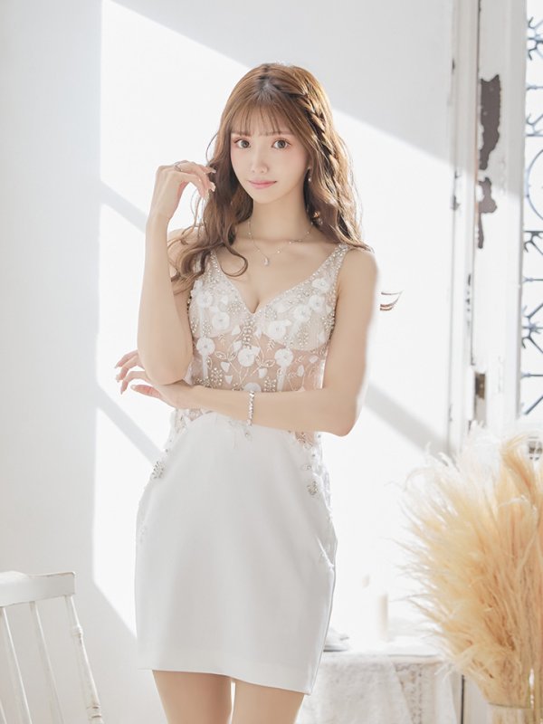 画像7: XSサイズあり【IRMA/イルマ】ノースリーブ/  カットアウト/ シアー/ 立体フラワー/ Vネック/ タイト/ ミニドレス/ キャバドレス【HC02】