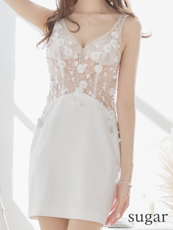 画像9: XSサイズあり【IRMA/イルマ】ノースリーブ/  カットアウト/ シアー/ 立体フラワー/ Vネック/ タイト/ ミニドレス/ キャバドレス【HC02】