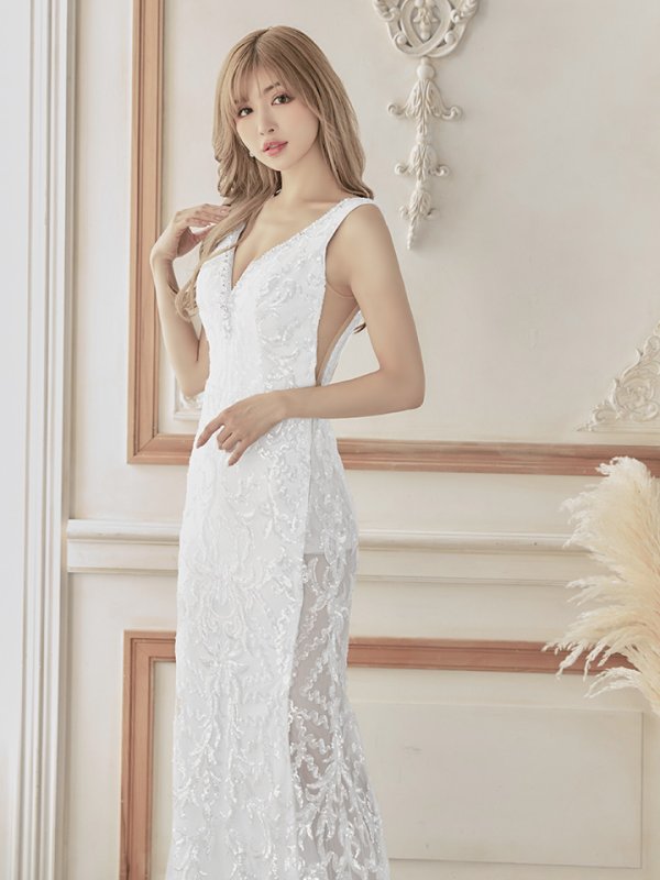 画像3: 【JEAN MACLEAN/ジャンマクレーン】マーメイド/ スパンコール刺繍/ ノースリーブ/ スピンドル/ ロングドレス/ キャバドレス long[OF2A]