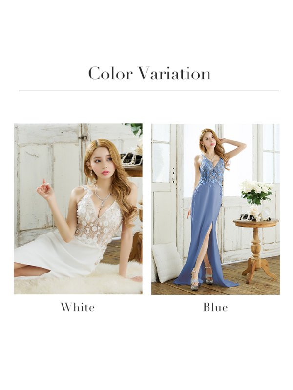 画像13: 【JEAN MACLEAN/ジャンマクレーン】 立体フラワー/ ビジュー/ シアー/ スリット/ ロングドレス/ キャバドレスlong[OF2A]