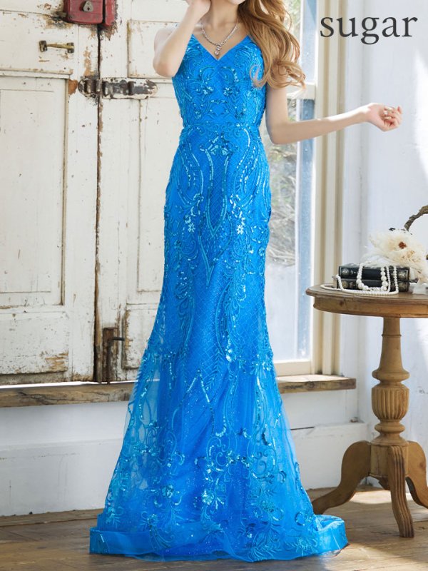 画像12: Lサイズあり【JEAN MACLEAN/ジャンマクレーン】マーメイド/ 刺繍レース/ ノースリ/ スピンドル/ ロング/ キャバドレス long[OF2A]