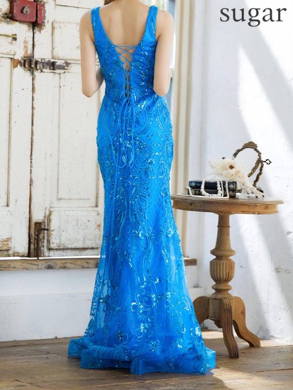 画像13: Lサイズあり【JEAN MACLEAN/ジャンマクレーン】マーメイド/ 刺繍レース/ ノースリ/ スピンドル/ ロング/ キャバドレス long[OF2A]