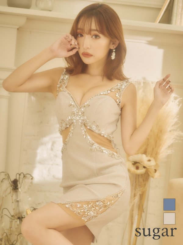 画像15: XSサイズあり【IRMA/イルマ】ワンカラー/ ビジュー/ バストカット/ ラメ/ サイドシアー/ ストレッチ/ ノースリーブ/ タイト/ ミニドレス/ キャバドレス【HC02】