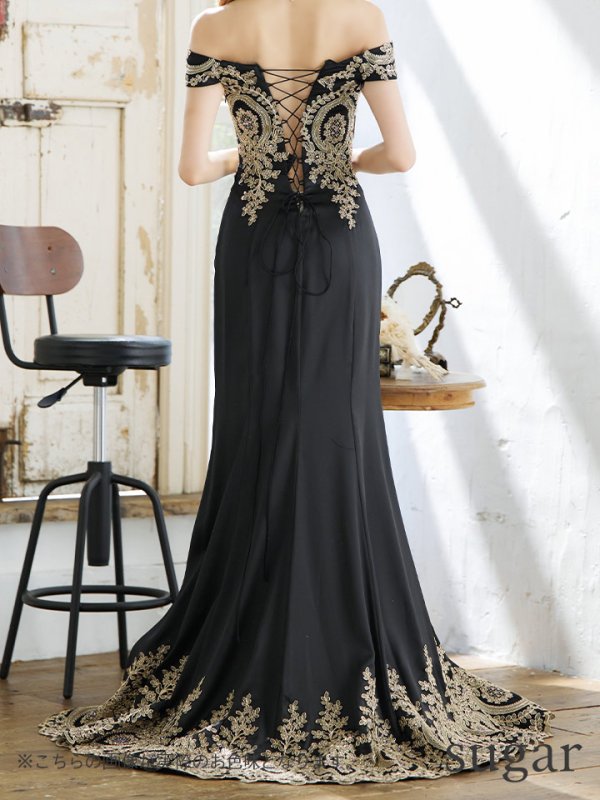 画像13: Lサイズあり【JEAN MACLEAN/ジャンマクレーン】ワンカラー/ デザイン刺繍/ オフショル/ スピンドル/ マーメイド/ ロング/ キャバドレス long[OF2A]