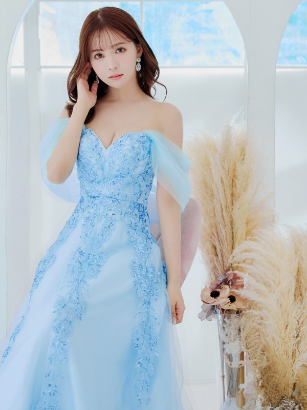 画像9: Lサイズあり【JEAN MACLEAN/ジャンマクレーン】オフショル/ スパンコール刺繍/ ワンカラー/ スピンドル/ プリンセス/ ロングドレス/ キャバドレス long[OF2A]