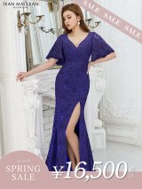 【決算SALE開催中！! 】Lサイズあり【JEAN MACLEAN/ジャンマクレーン】フラワーレース/ フリルスリーブ/ 半袖/ 袖あり/ ワンカラー/ タック/ スリット/ タイト/ ロングドレス/ キャバドレスlong[OF2A]