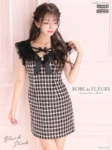 【ROBE de FLEURS/ローブドフルール】チェックツイード/ リボン/ タイト/ ミニドレス/ キャバドレス[OF2]