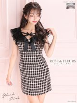 【ROBE de FLEURS/ローブドフルール】チェックツイード/ リボン/ タイト/ ミニドレス/ キャバドレス