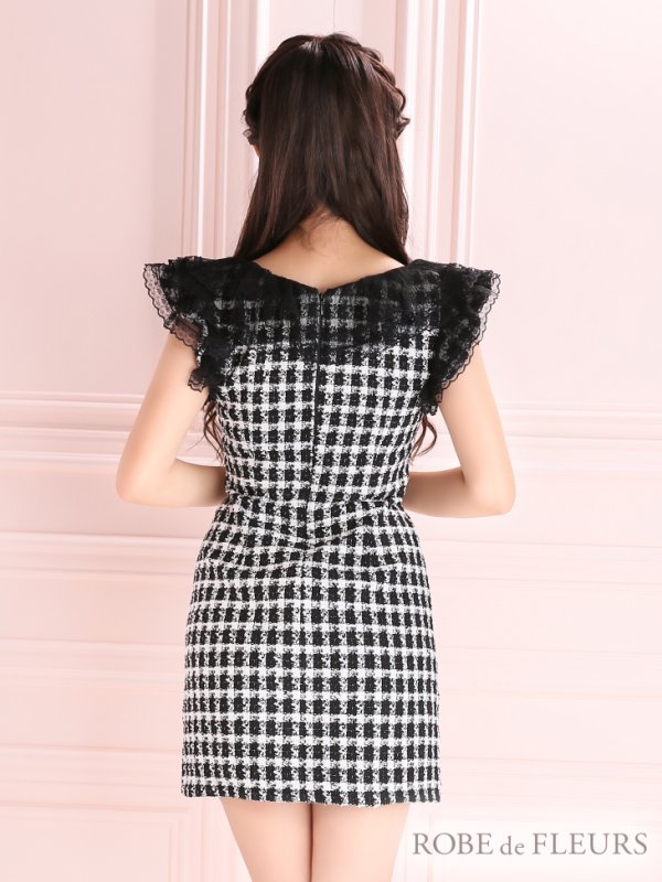画像3: 【ROBE de FLEURS/ローブドフルール】チェックツイード/ リボン/ タイト/ ミニドレス/ キャバドレス[OF08]