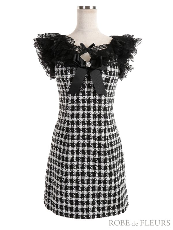画像7: 【ROBE de FLEURS/ローブドフルール】チェックツイード/ リボン/ タイト/ ミニドレス/ キャバドレス[OF08]