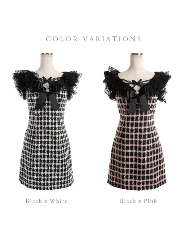 画像8: 【ROBE de FLEURS/ローブドフルール】チェックツイード/ リボン/ タイト/ ミニドレス/ キャバドレス[OF08]