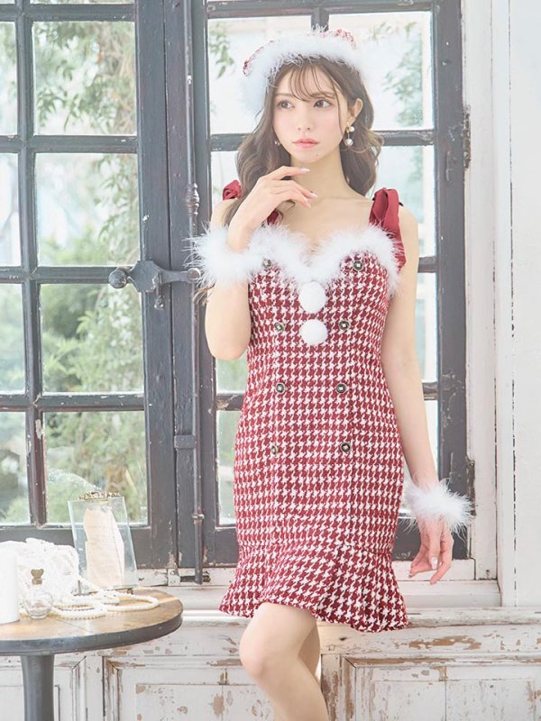 画像25: SALE!【サンタコス 4点セット】【S-Lサイズ/2カラー】ショルダーリボン千鳥タイトサンタコスプレ[YMT]