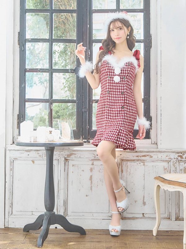 画像26: SALE!【サンタコス 4点セット】【S-Lサイズ/2カラー】ショルダーリボン千鳥タイトサンタコスプレ[YMT]