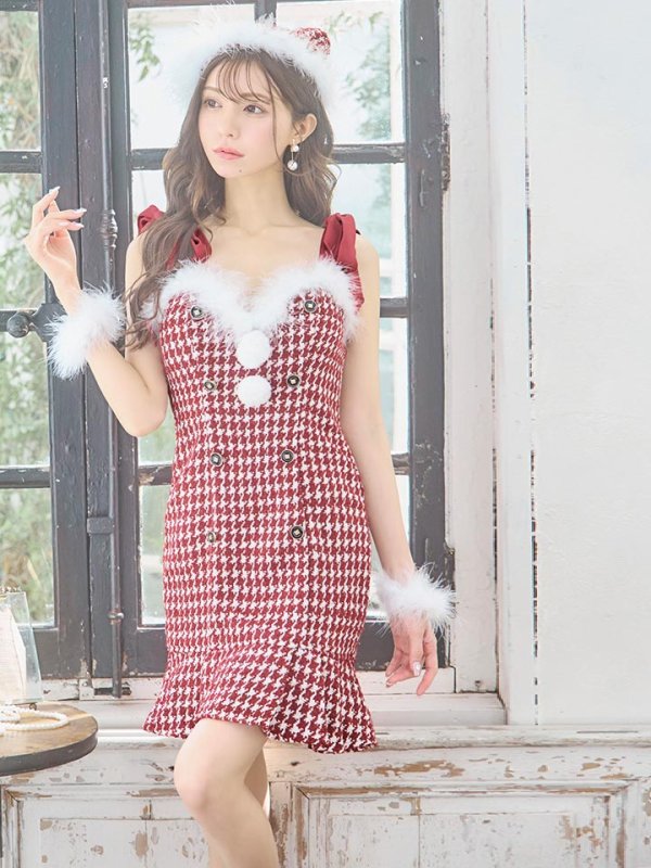 画像34: SALE!【サンタコス 4点セット】【S-Lサイズ/2カラー】ショルダーリボン千鳥タイトサンタコスプレ[YMT]