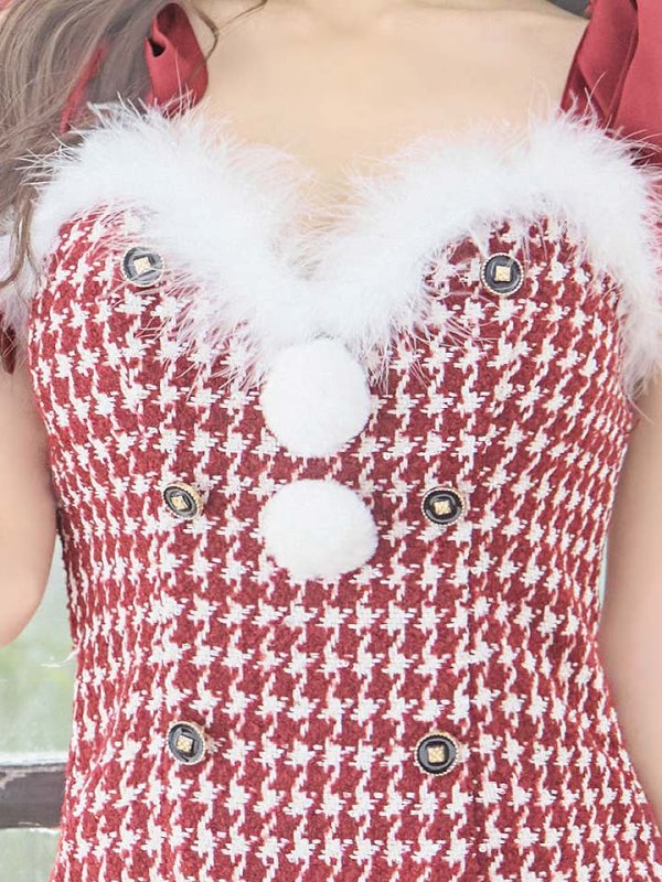 画像37: SALE!【サンタコス 4点セット】【S-Lサイズ/2カラー】ショルダーリボン千鳥タイトサンタコスプレ[YMT]