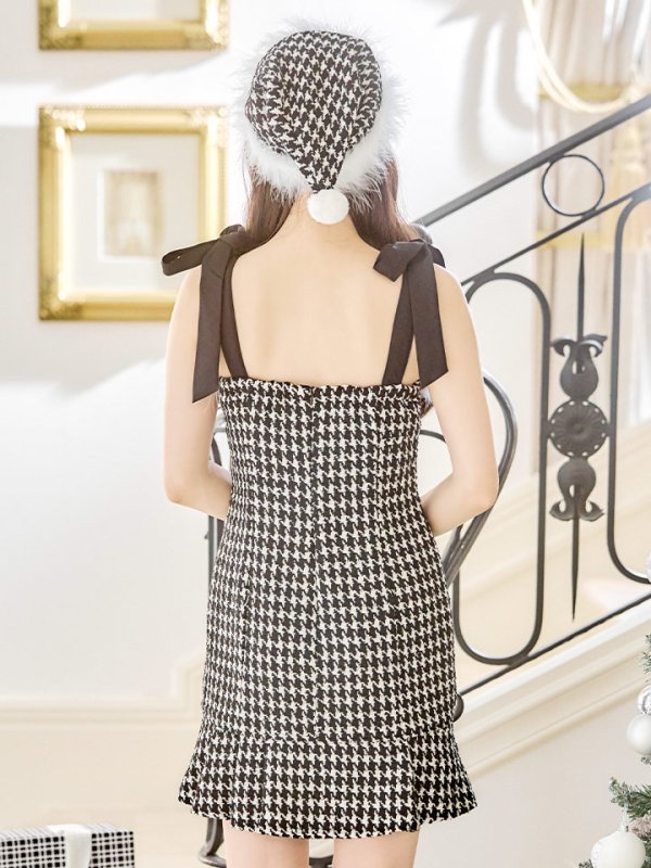 画像19: SALE!【サンタコス 4点セット】【S-Lサイズ/2カラー】肩リボンブラック千鳥タイトサンタコスプレ[YMT]