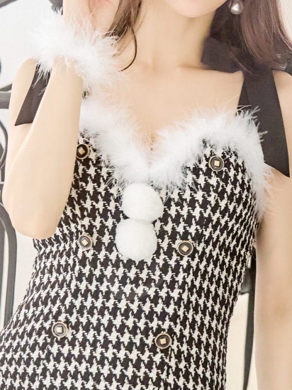 画像20: SALE!【サンタコス 4点セット】【S-Lサイズ/2カラー】肩リボンブラック千鳥タイトサンタコスプレ[YMT]