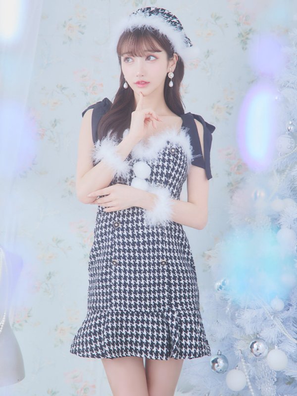 画像7: SALE!【サンタコス 4点セット】【S-Lサイズ/2カラー】肩リボンブラック千鳥タイトサンタコスプレ[YMT]