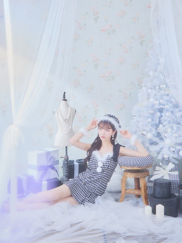 画像11: SALE!【サンタコス 4点セット】【S-Lサイズ/2カラー】肩リボンブラック千鳥タイトサンタコスプレ[YMT]