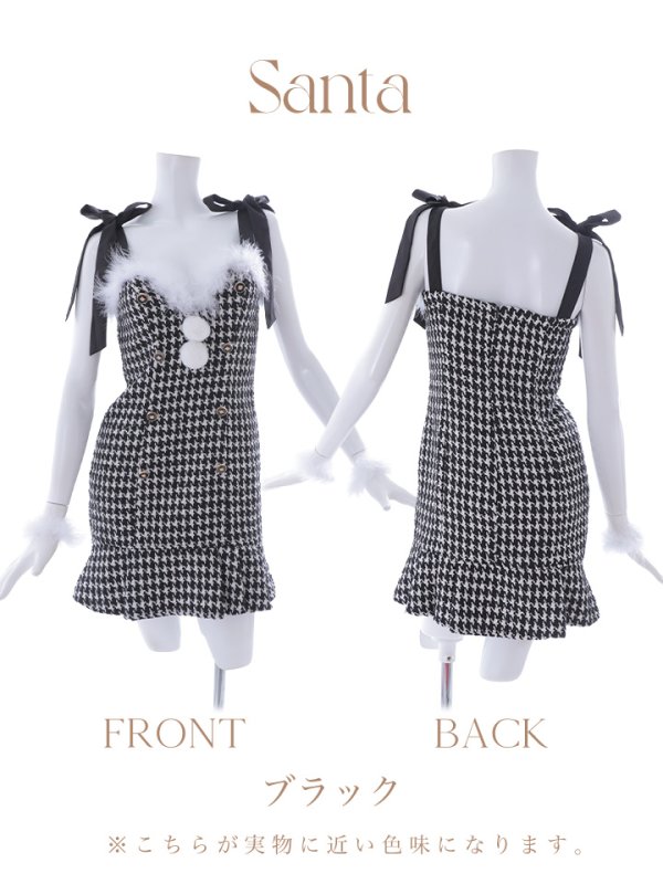 画像18: SALE!【サンタコス 4点セット】【S-Lサイズ/2カラー】肩リボンブラック千鳥タイトサンタコスプレ[YMT]