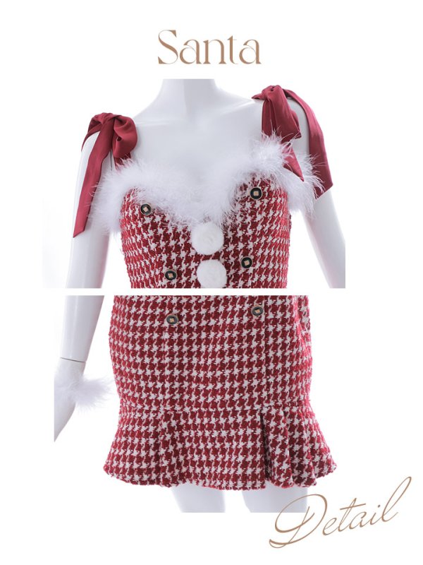 画像23: SALE!【サンタコス 4点セット】【S-Lサイズ/2カラー】肩リボンブラック千鳥タイトサンタコスプレ[YMT]