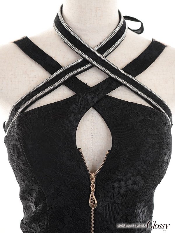 画像6: 【XSサイズあり】【Glossy/グロッシー】バストクロスジップ/ ZIP 片サイドレース切替/ タイト/ ミニドレス/ キャバドレス【OF08】