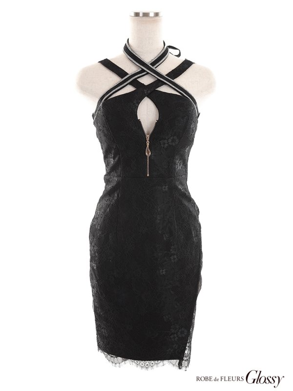 画像8: 【XSサイズあり】【Glossy/グロッシー】バストクロスジップ/ ZIP 片サイドレース切替/ タイト/ ミニドレス/ キャバドレス【OF08】