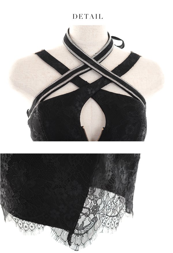 画像9: 【XSサイズあり】【Glossy/グロッシー】バストクロスジップ/ ZIP 片サイドレース切替/ タイト/ ミニドレス/ キャバドレス【OF08】