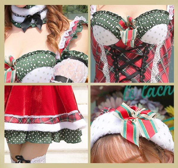 画像8: 【即日発送】【クリスマスコスプレ7点セット】【Malymoon/マリームーン】ドットチェックサンタクロース【フリーサイズ/1カラー】[YMT]