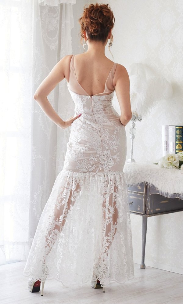 画像3: XS-Lサイズあり【Luxe Style/リュクススタイル】フラワーレース/ デコルテビジュー/ シアー/ ノースリーブ/ マーメイド/ ロングドレス/ キャバドレス long【HC03】