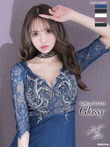 【XS-Lサイズあり】【ROBE de FLEURS Glossy/ローブ・ド・フルール グロッシー】刺繍レース/ ビジュー/ タイト/ ミニドレス/ キャバドレス