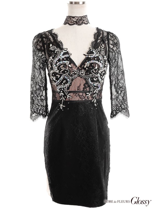 画像12: 【XS-Lサイズあり】【Glossy/グロッシー】刺繍レース/ ビジュー/ タイト/ ミニドレス/ キャバドレス【OF08】