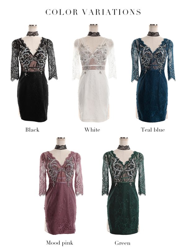 画像15: 【XS-Lサイズあり】【Glossy/グロッシー】刺繍レース/ ビジュー/ タイト/ ミニドレス/ キャバドレス【OF08】