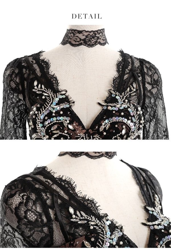 画像13: 【XS-Lサイズあり】【Glossy/グロッシー】刺繍レース/ ビジュー/ タイト/ ミニドレス/ キャバドレス【OF08】