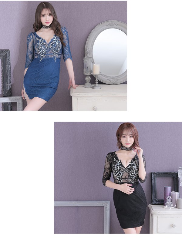 画像9: 【XS-Lサイズあり】【Glossy/グロッシー】刺繍レース/ ビジュー/ タイト/ ミニドレス/ キャバドレス【OF08】